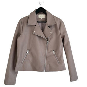 Monk & Lou Faux Leather Vegan Moto Jacket Size XL Taupe